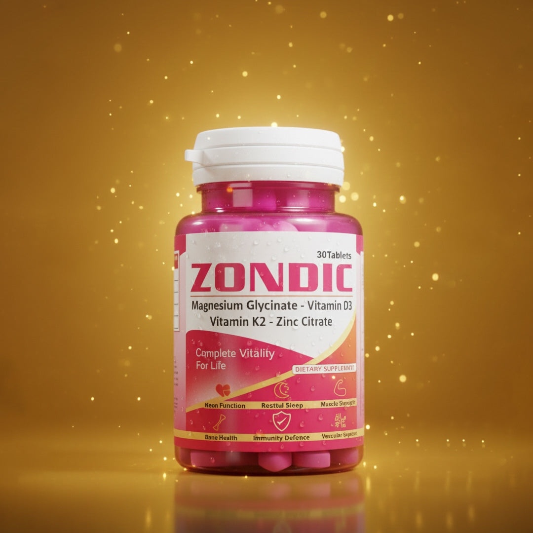 ZONDIC Vitality Supplement - 30 Tablets | Magnesium Glycinate, Vitamin D3, K2 & Zinc Citrate