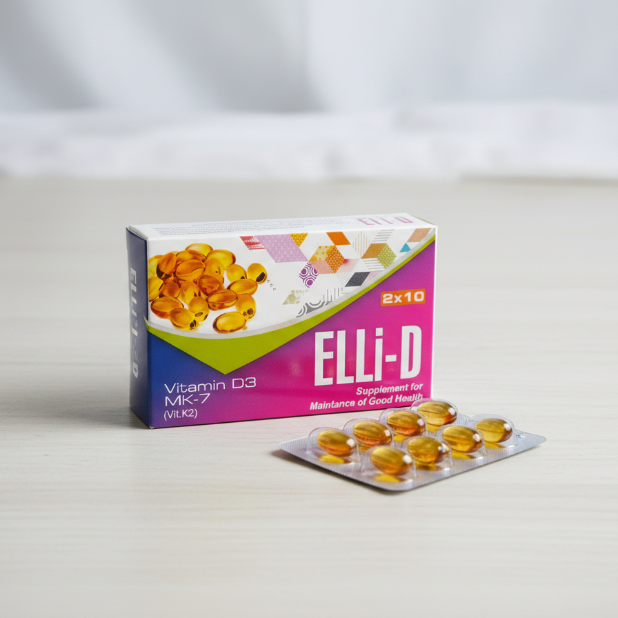 ELLi-D | Vitamin D3 & MK-7 - 20 Capsules | Bone & Immune Support Supplement
